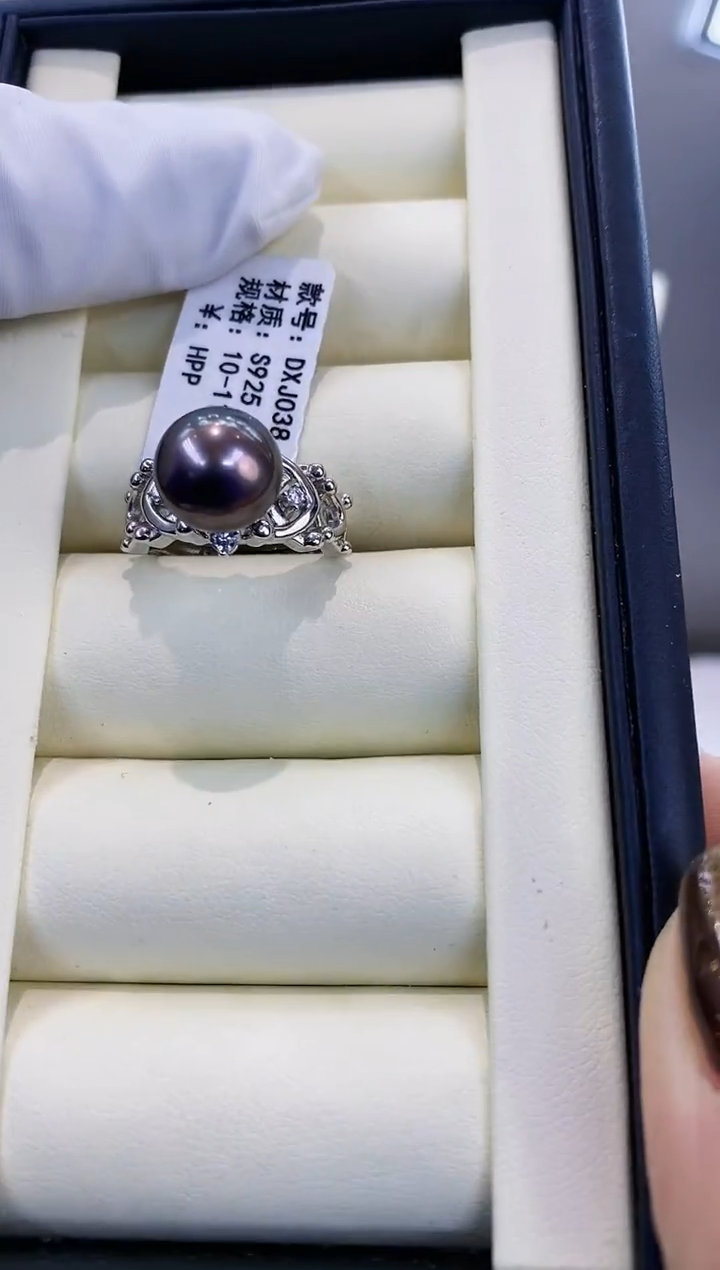 银S925镶嵌戒指海水珍珠Y海水大溪地戒指
