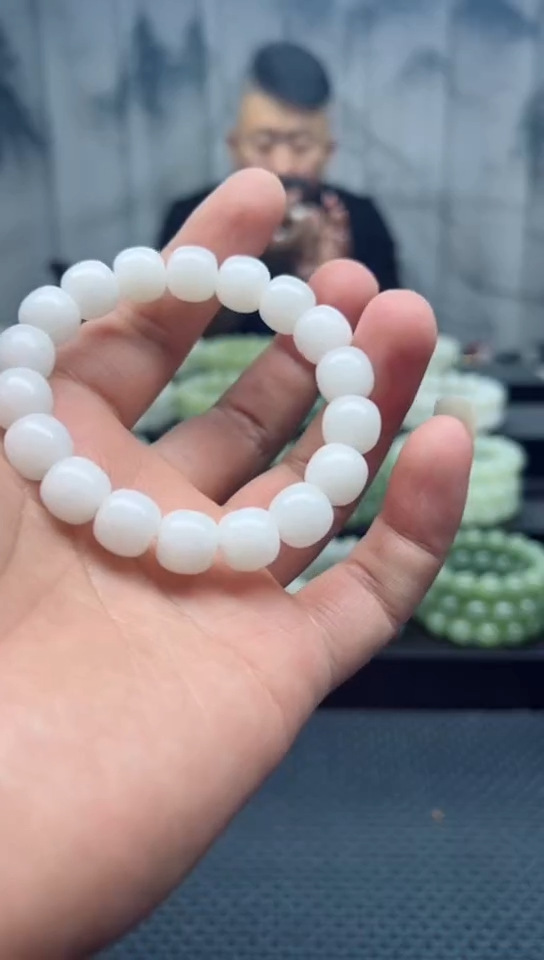 未镶嵌手串和田玉青海白月光老邢卡12纯天然拍一发一