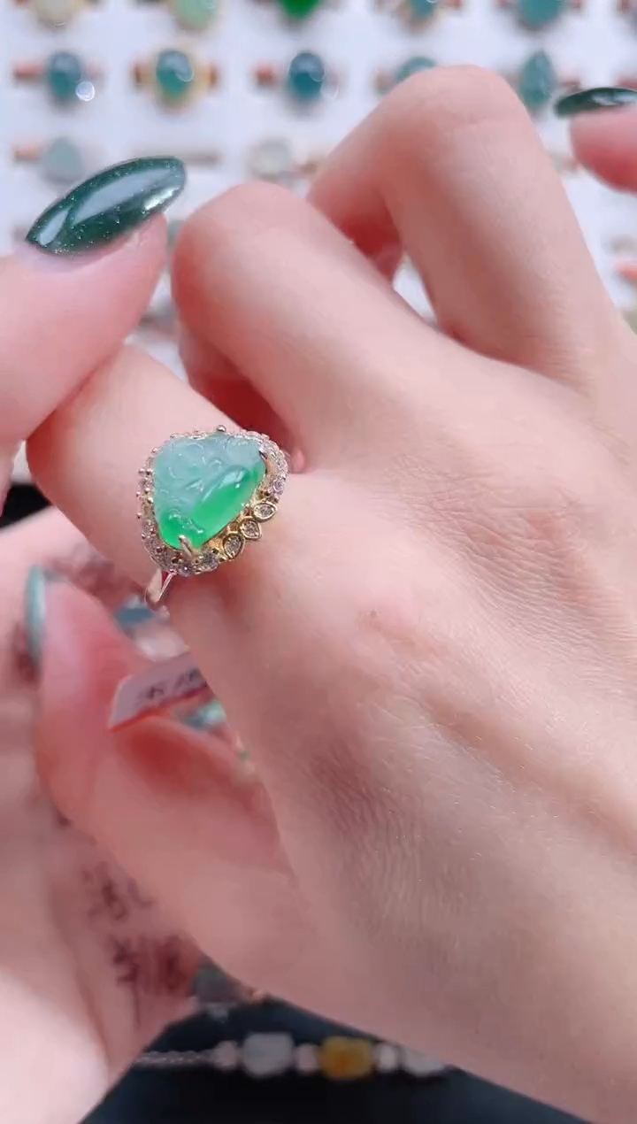 银S925镶嵌戒指翡翠天然翡翠