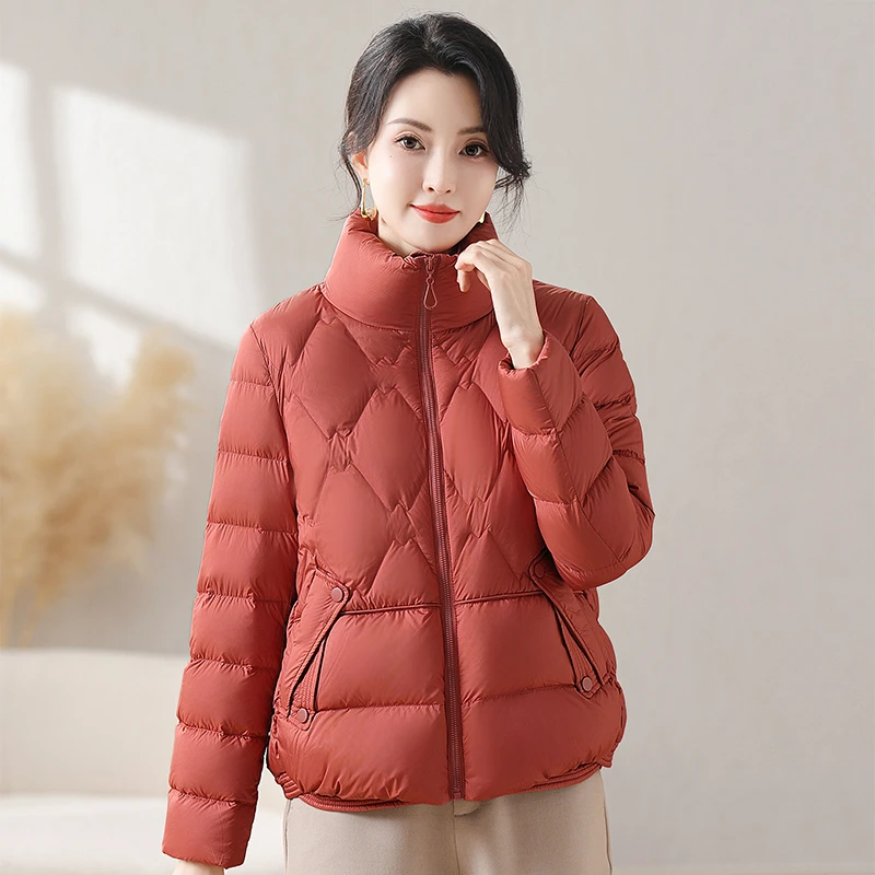 【90白鸭绒】2025新款立领女短款羽绒服时尚连帽中加厚保暖