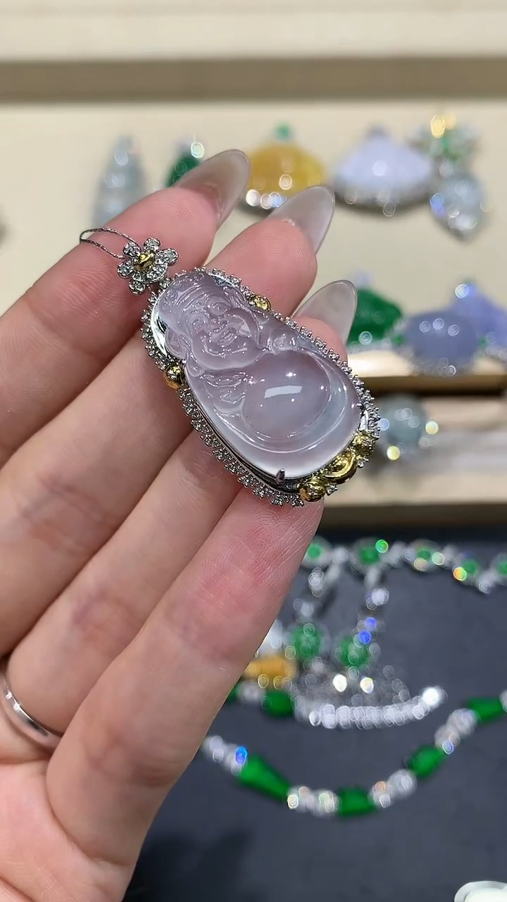 【闪购商品】翡翠吊坠(不含链)18K金镶嵌17团购