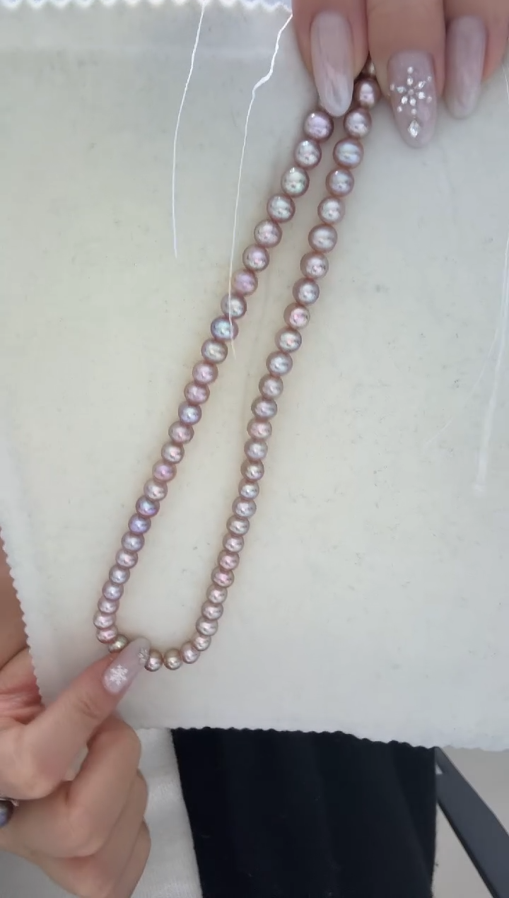 颈饰银S925镶嵌淡水珍珠茶金绿 无核 6.3-7.3