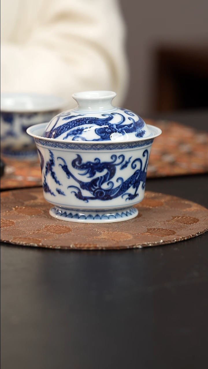 【闪购商品】杯瓷寻柴窑青花龙盖碗