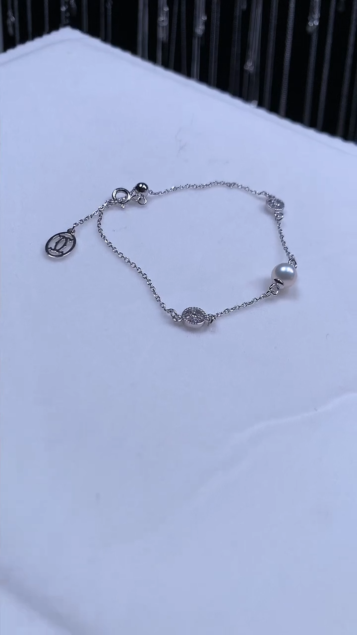 【闪购商品】海水珍珠手链银S925镶嵌小香风珍珠手链