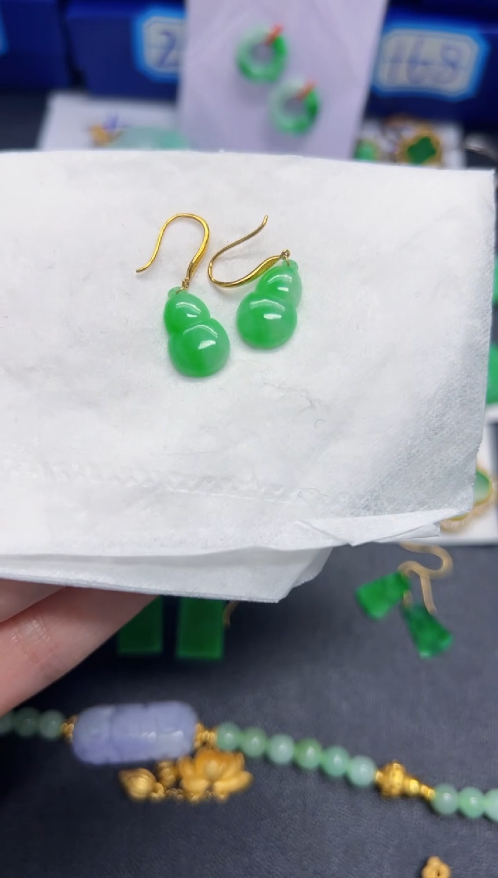【闪购商品】翡翠耳饰18K金镶嵌Y缅料A货/支持复检/一件