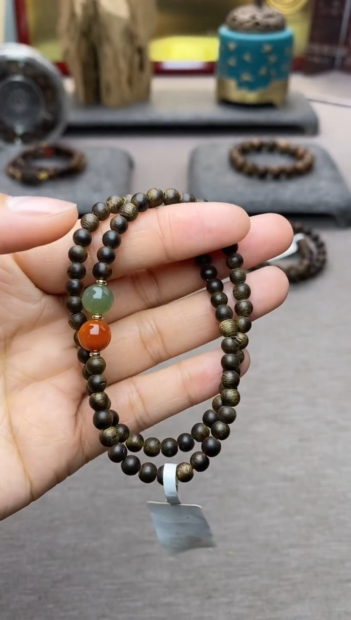【闪购商品】沉香手串越南芽庄白棋0.4+配饰 沉水双圈款