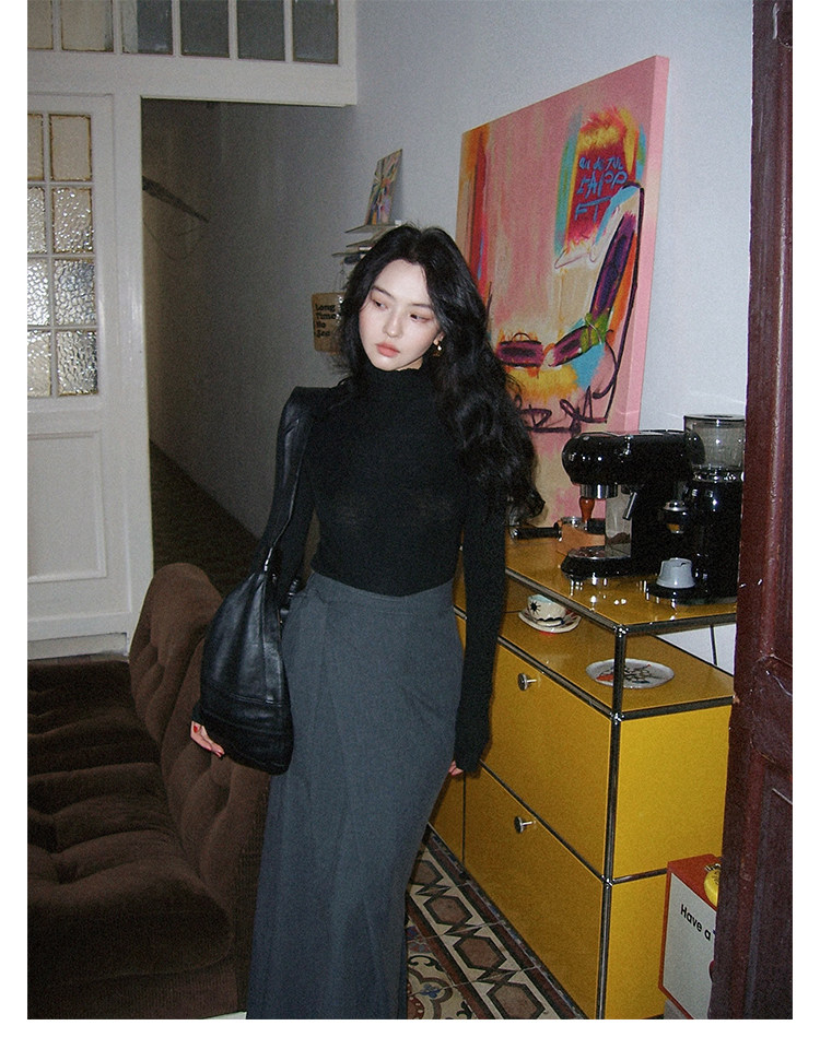 酒午【知更岛】港风复古2024秋冬季高领弹力打底针织衫上衣KLF3839