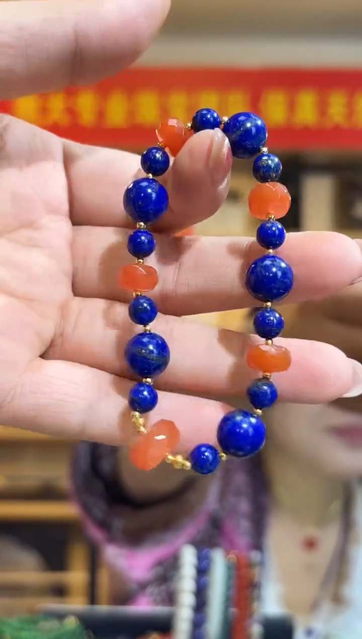 银S925镶嵌青金石手串青金石南红diy手串多样性发一