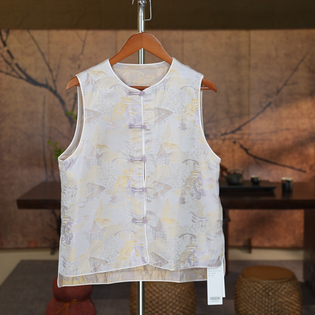 【楼台宋锦】双面穿新中式国风提花盘扣圆扣重工马甲国潮老钱风