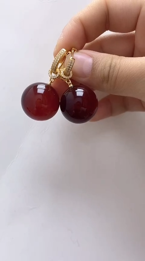 【闪购商品】琥珀裸石银S925镶嵌琥珀耳坠