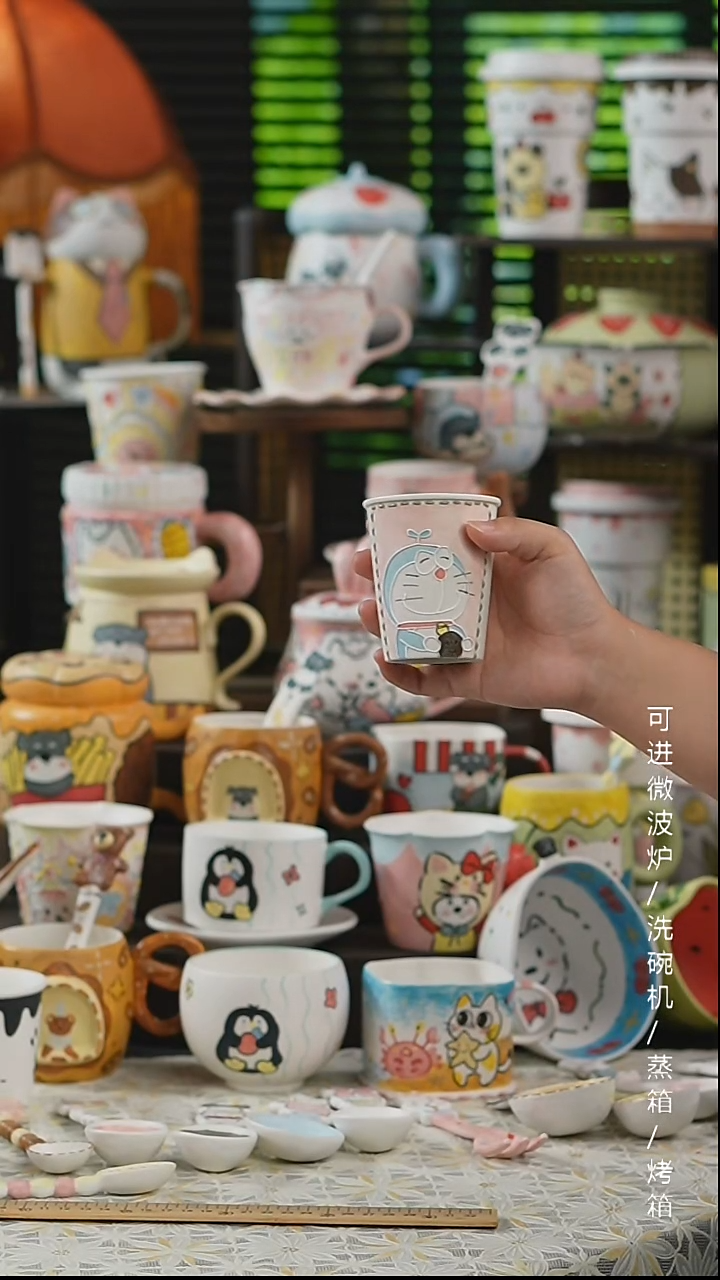 杯子景德镇高温釉下彩纯手绘创意瓷