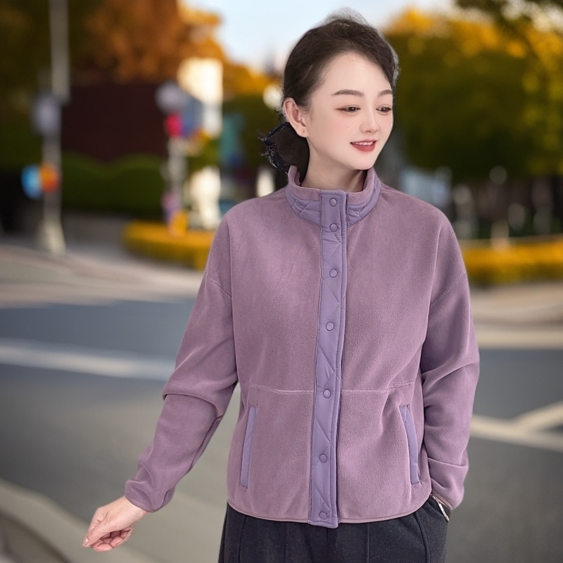 奥粒绒亲肤保暖时尚立领洋气百搭免烫开衫秋冬新款女装休闲外套