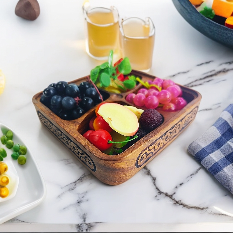Aksaray风车型四格相思材质的木干果水果盘零食甜点省空间多功能