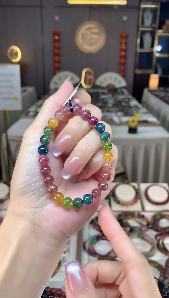 未镶嵌冰透体老矿碧玺色标单圈手串7mm+碧玺hon多样性发一条