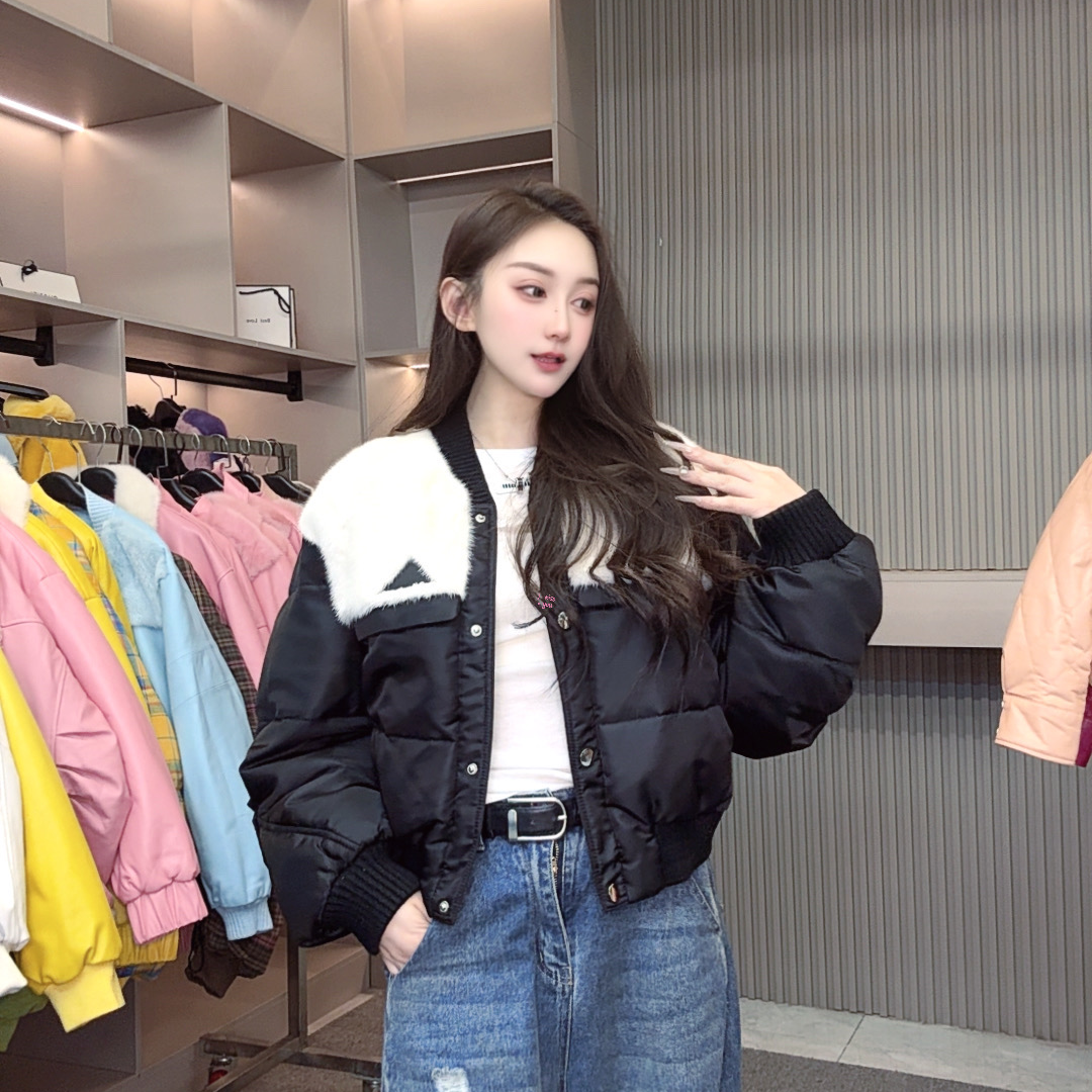 2025高端轻奢时尚撞色水貂毛拼鹅绒皮草外套1215