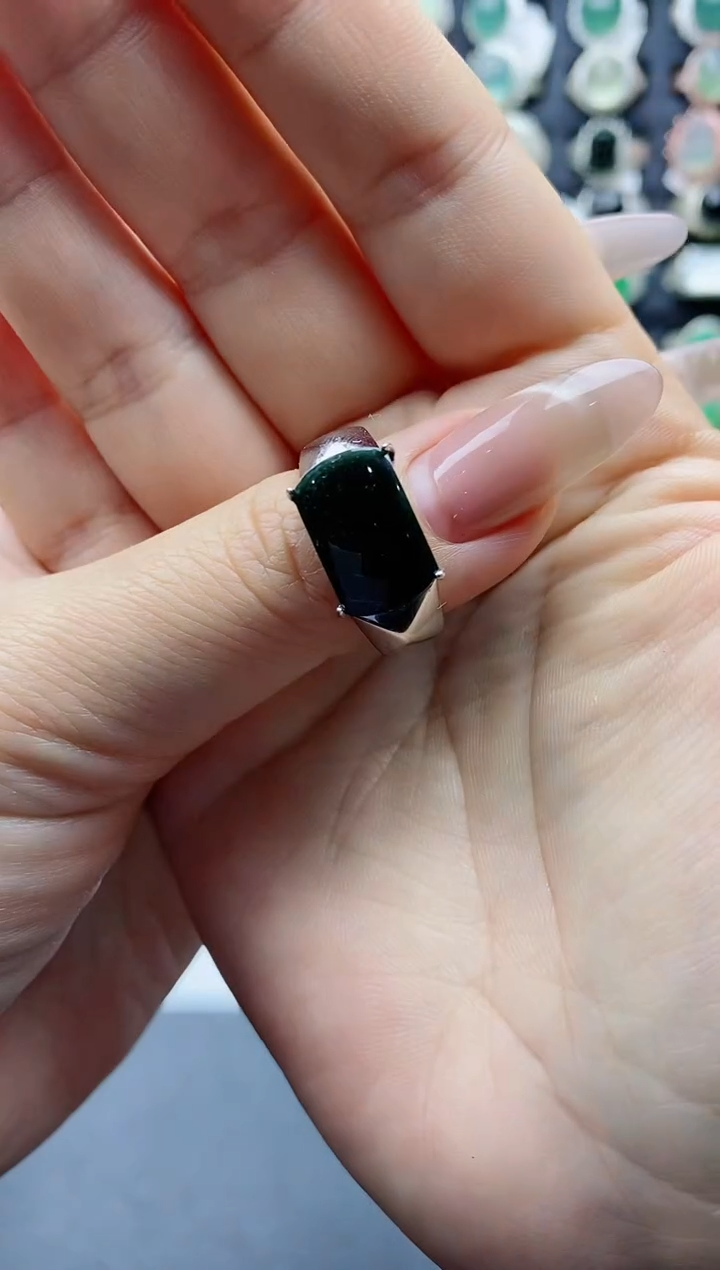 【闪购商品】翡翠戒指银S925镶嵌天然翡翠男戒