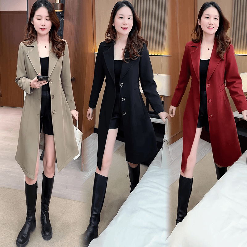春秋季外套女2025秋季新款时尚西装领小个子过膝秋季中长款风衣潮