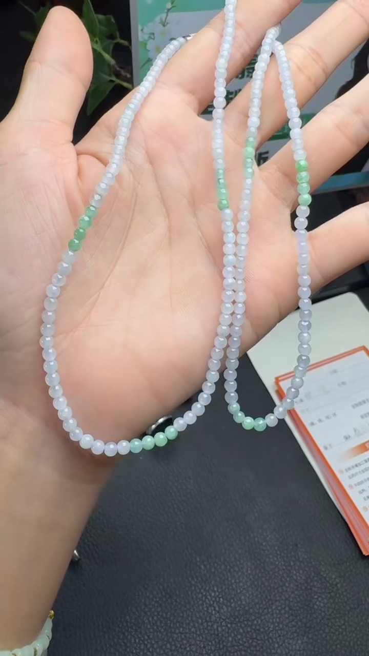 项链银S925镶嵌翡翠小米珠项链