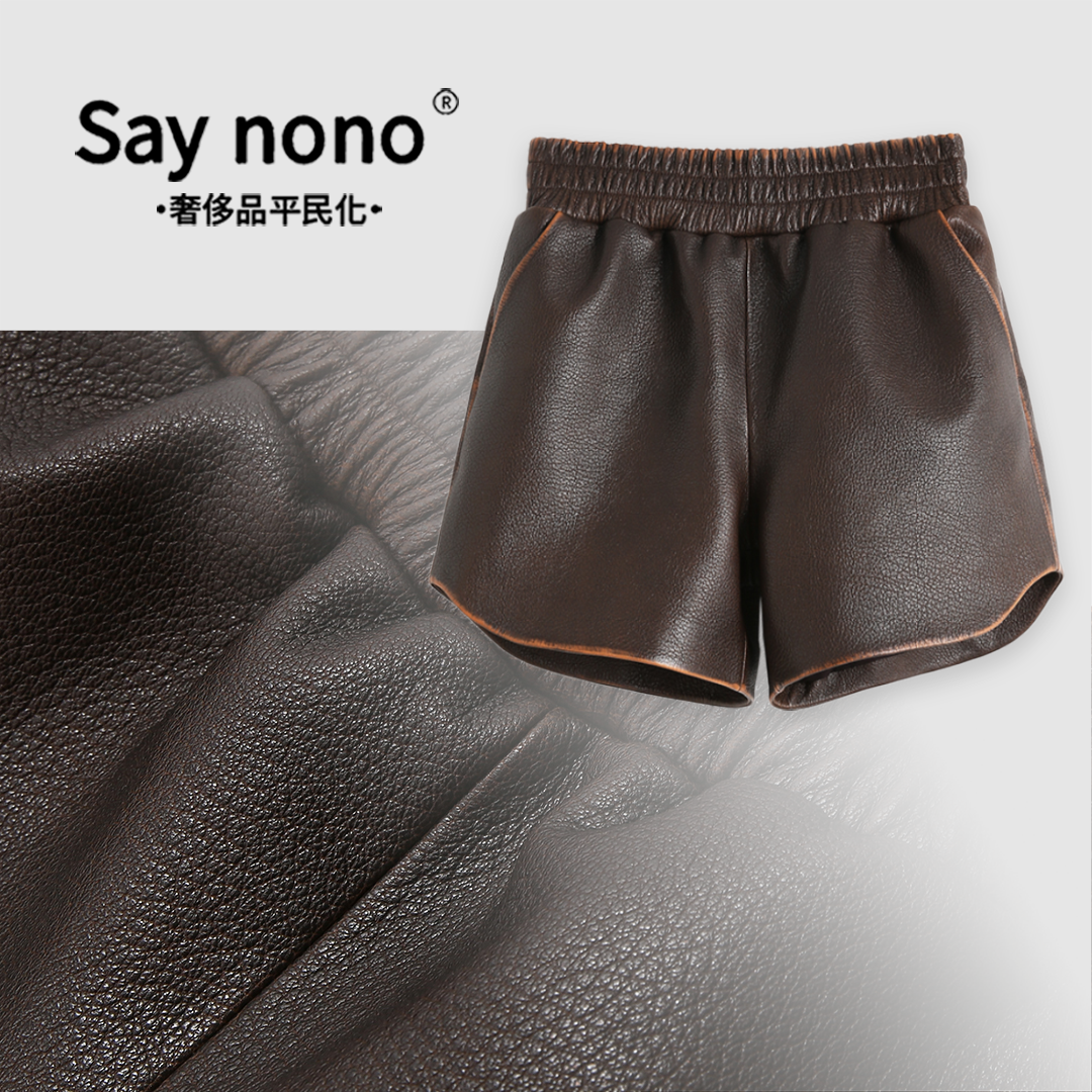 懒猫nono│Saynono 百搭神器＿软糯擦色山羊皮短裤 /JFKW7740