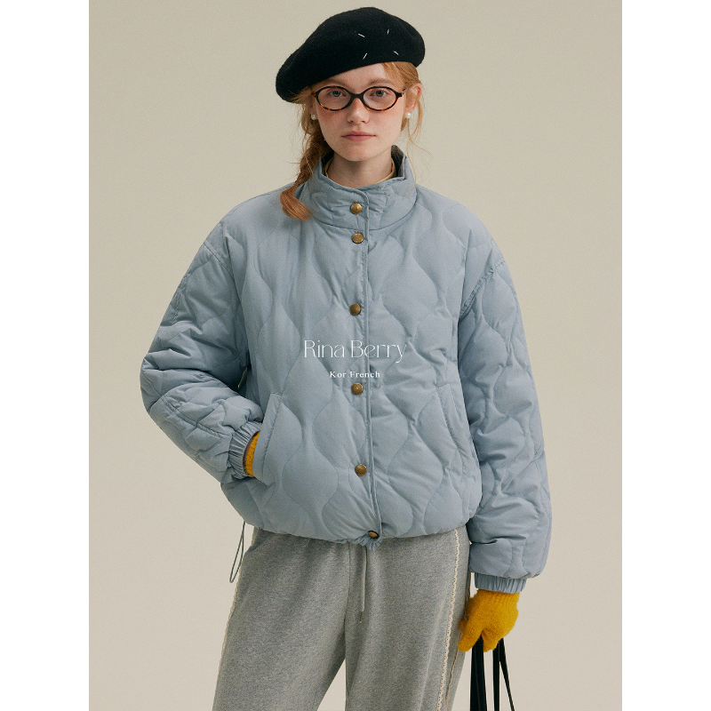 Rina Berry 蓝色灯芯绒立领羽绒服