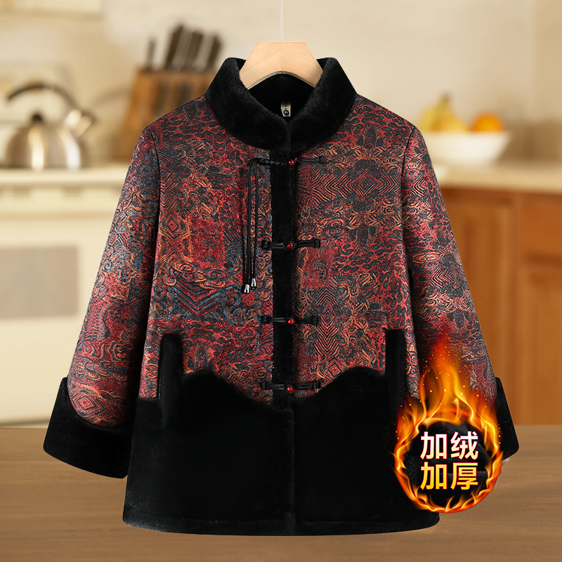 中老年人中国风奶奶装加厚棉衣妈妈装秋冬季老人老太保暖加绒外套