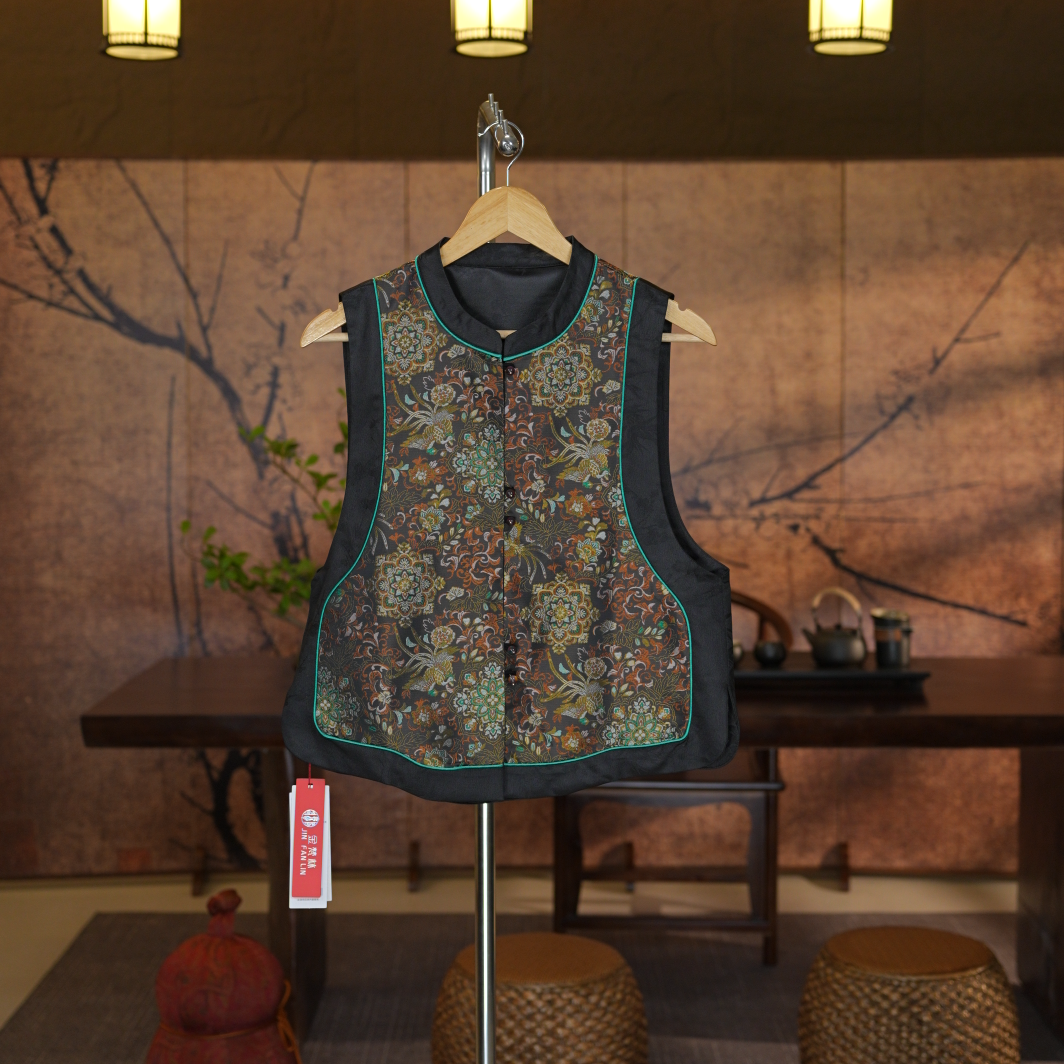 【清风寄情-宝相花】双面穿新中式国风宋锦无袖坎肩圆领拼接马甲