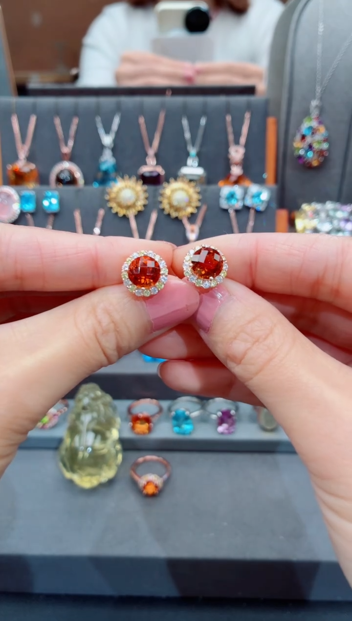 银S925镶嵌耳饰黄晶黄晶耳饰