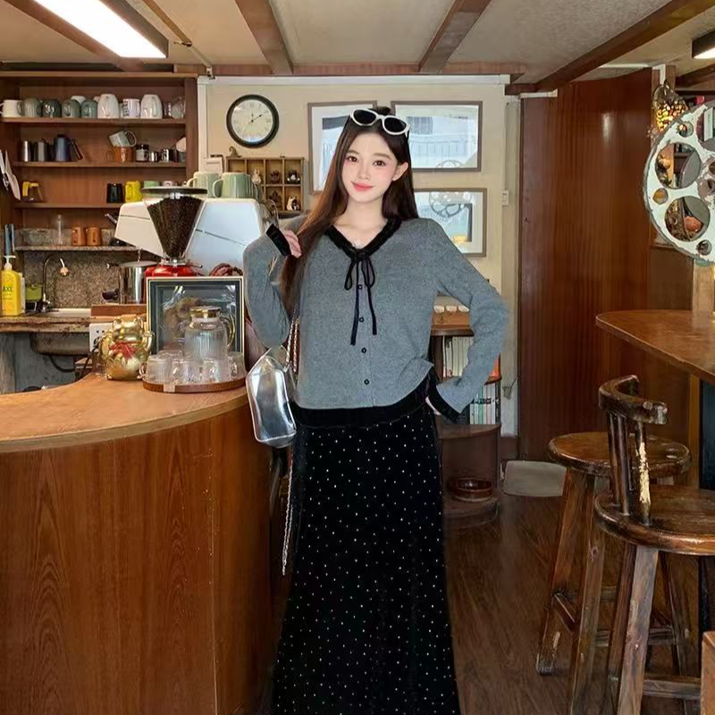 2026春装新款胖mm大码女木耳边长袖上衣波点半身裙套装