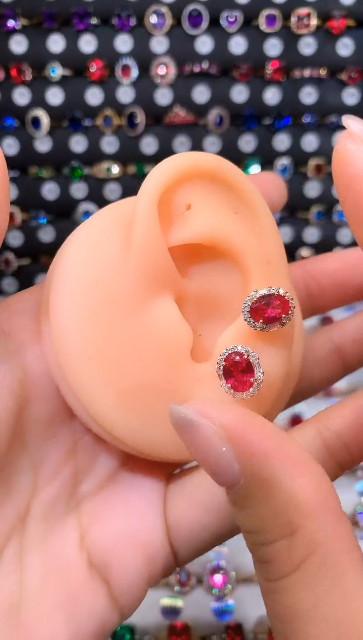 【闪购商品】红宝石耳饰银S925镶嵌68金