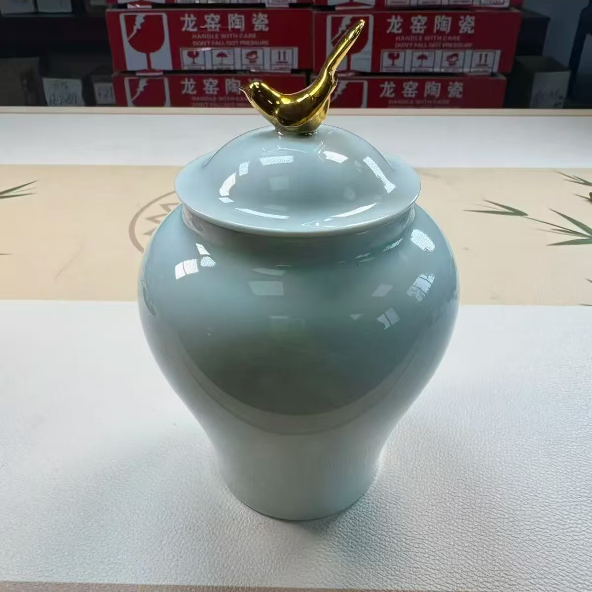 龙窑茶器  天青汝窑将军茶叶罐  859  （专属）