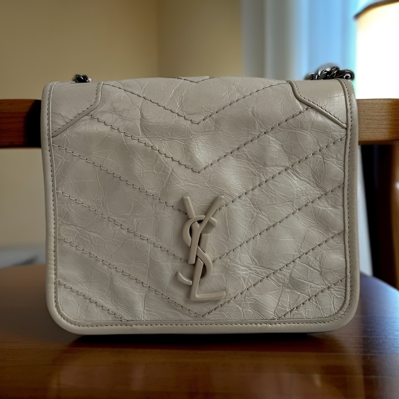 99新 YSL/圣罗兰 迷你niki白色油蜡皮口盖包