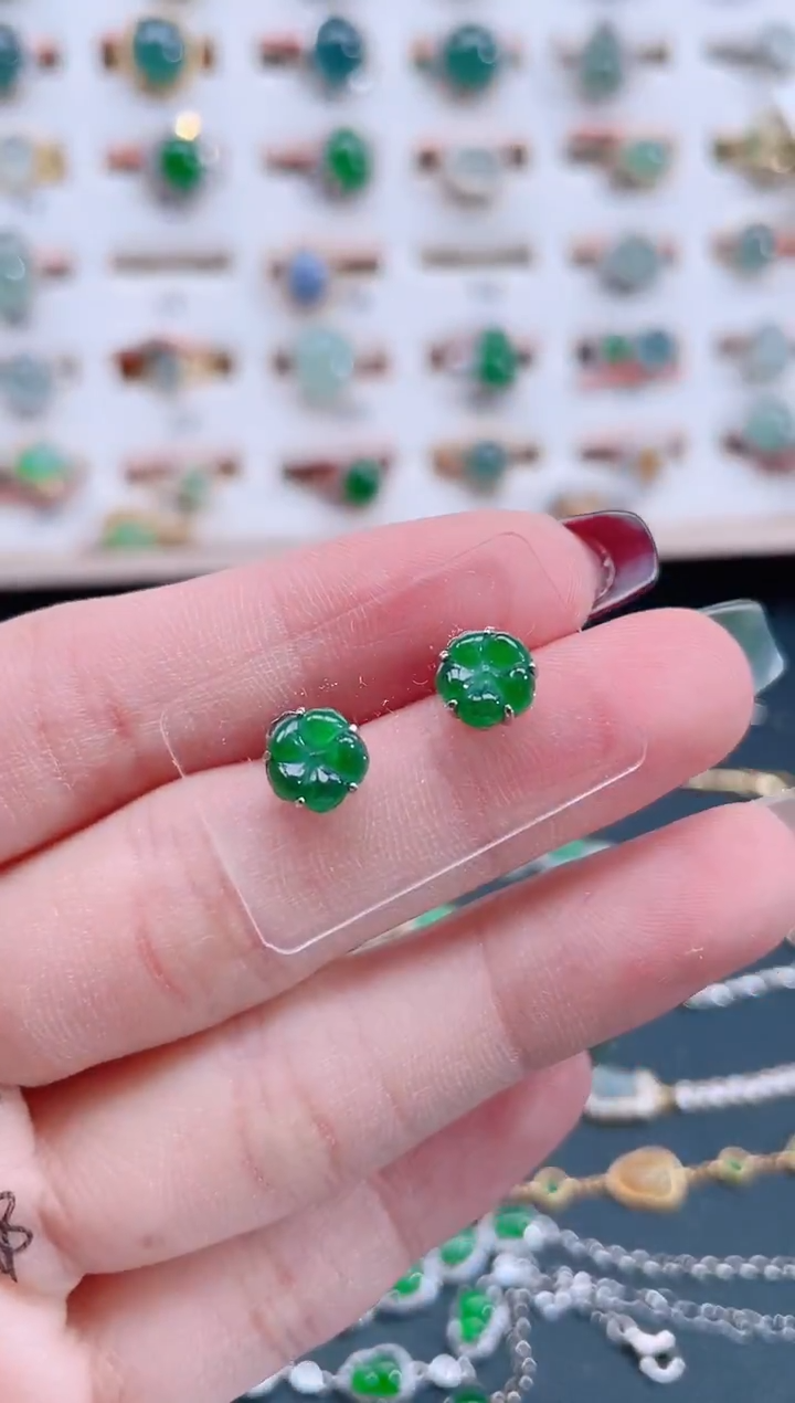 银S925镶嵌翡翠耳饰天然翡翠