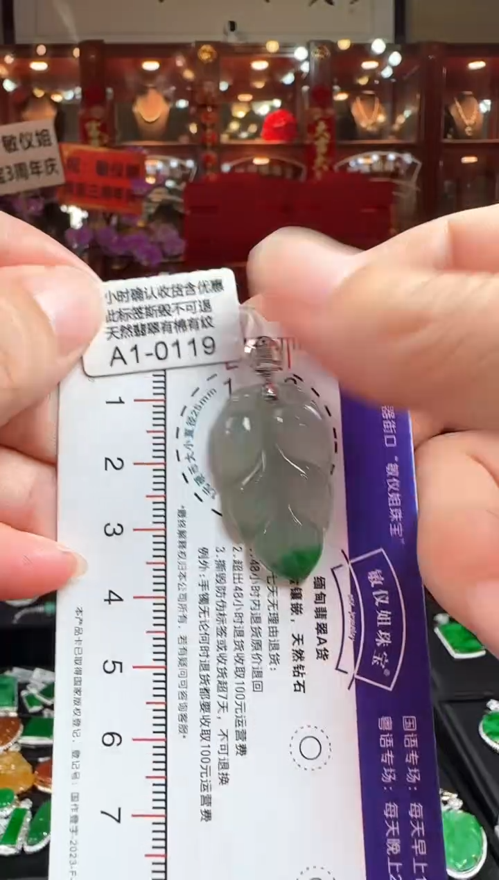 翡翠18K金镶嵌颈饰A1-0119冰叶子