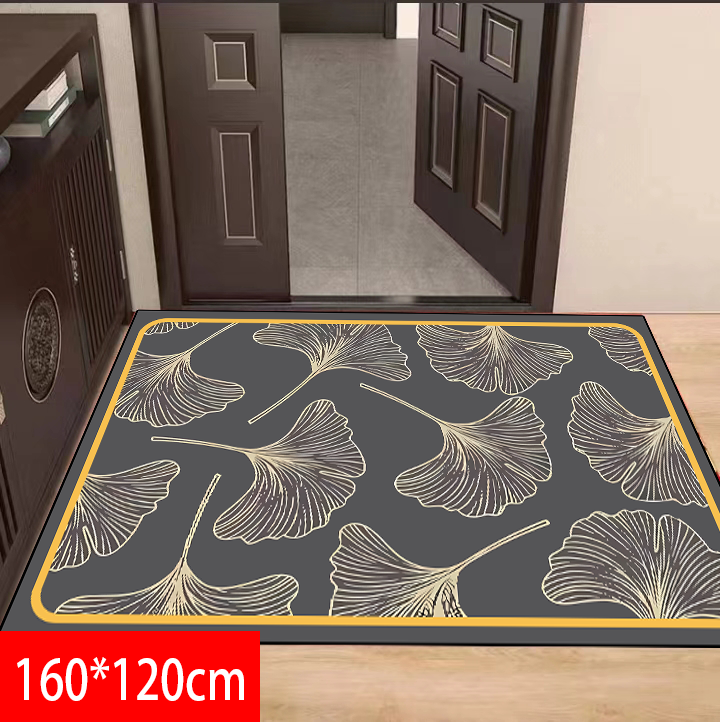 【硅藻泥】160*120 走廊毯茶几垫多功能吸水家用防滑垫-银杏叶（灰）