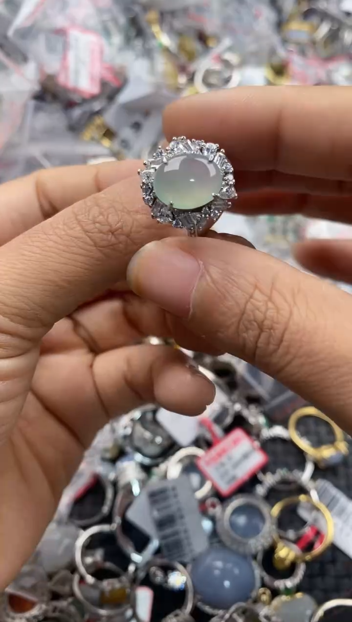 银S925镶嵌戒指翡翠9999----5