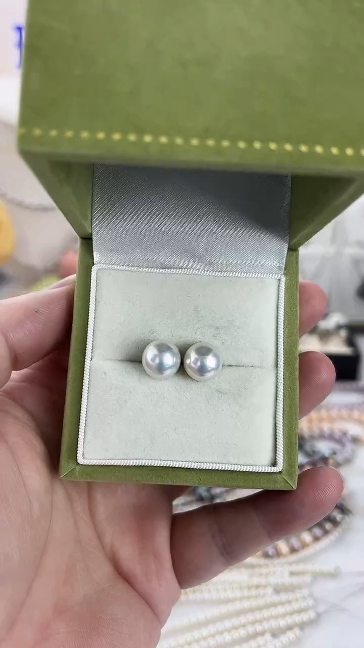 银S925镶嵌耳饰淡水珍珠08天然珍珠天女光空姐耳钉9-10