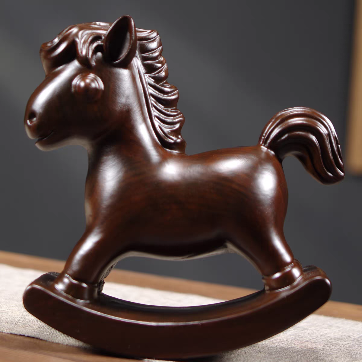 【大倩福利】黑檀木乌木整木整雕木马木雕摆件15cm