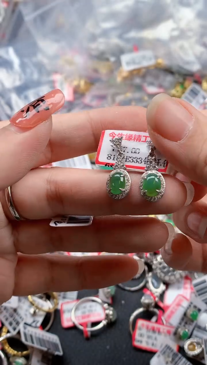 银S925镶嵌戒指翡翠天然A货缅甸翡翠