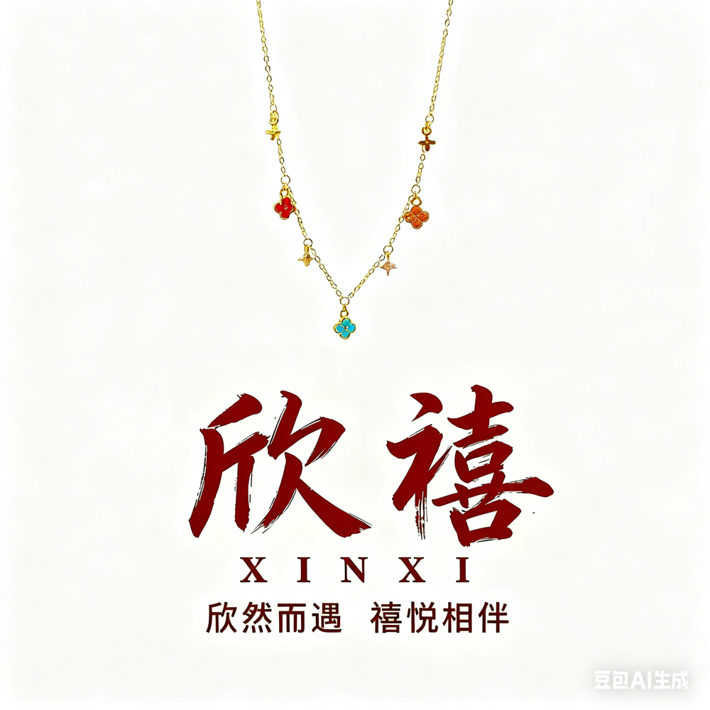 合金项链 欣禧幸运四叶花迷你项链彩色42