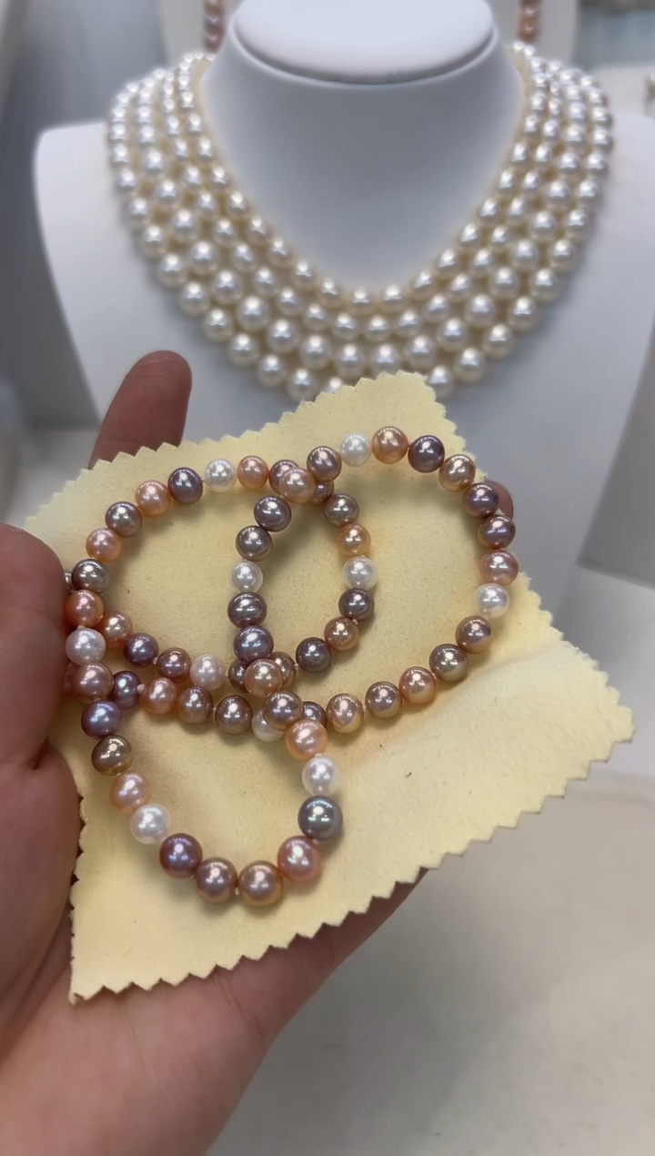 【闪购商品】淡水珍珠颈饰银S925镶嵌6-7mm无核糖果项链