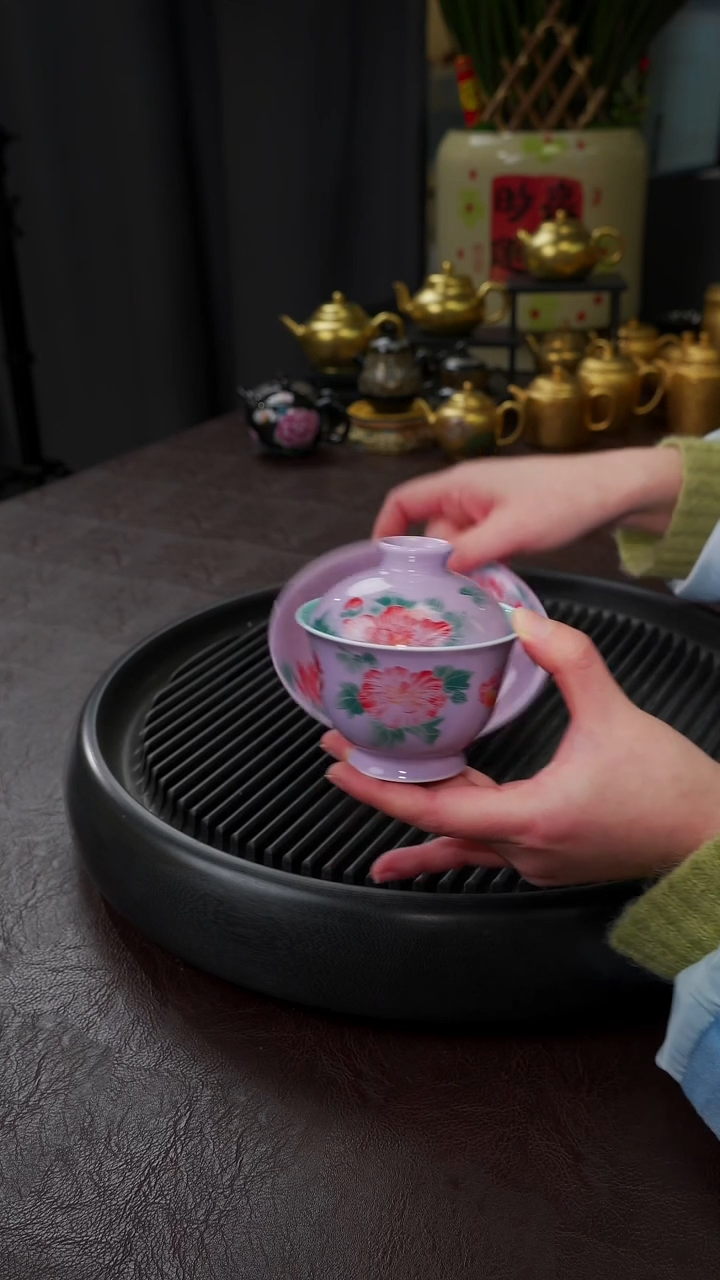 【闪购商品】杯【宜景窑烟幕紫系】正品盖碗+微瑕干泡 4