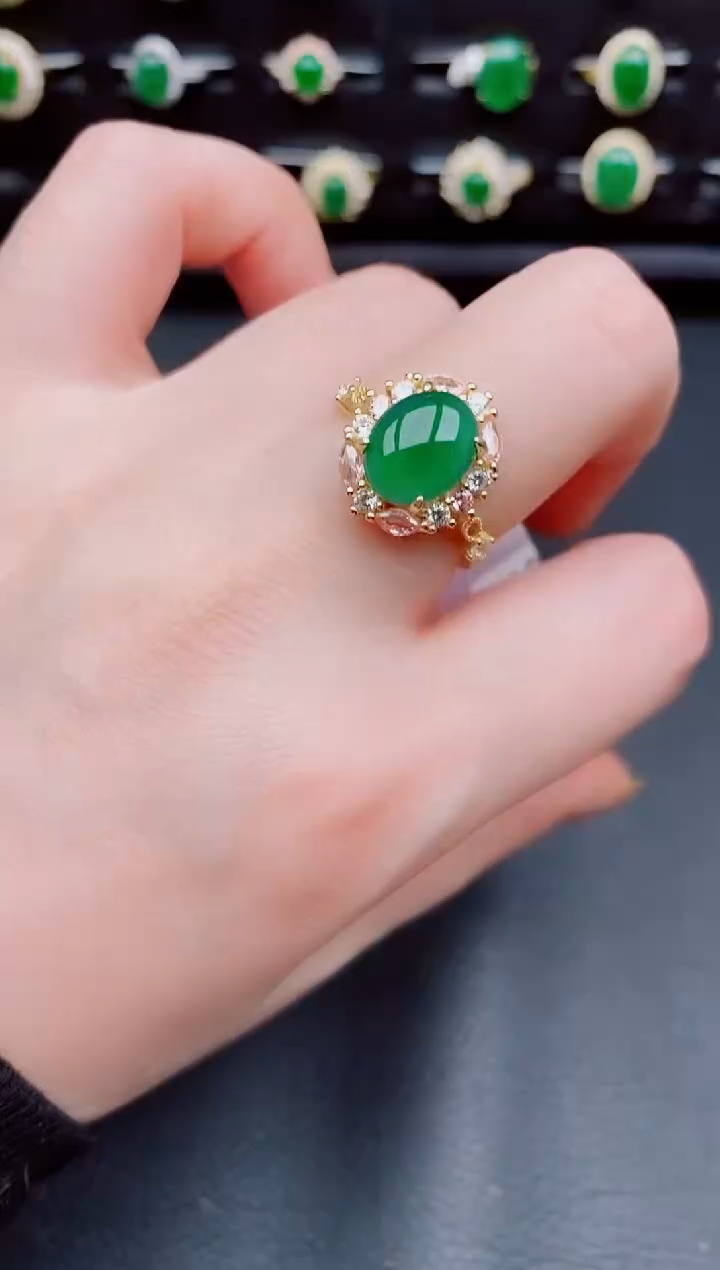 【闪购商品】翡翠戒指银S925镶嵌天然a货翡翠119