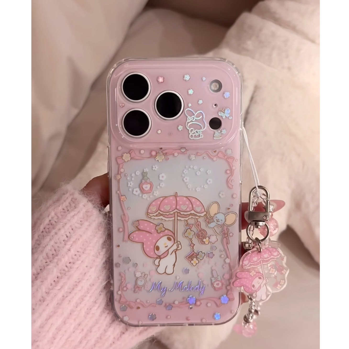 卡通可爱鎏金雨伞美乐蒂kt手机壳适用苹果iPhone17promax包相机键