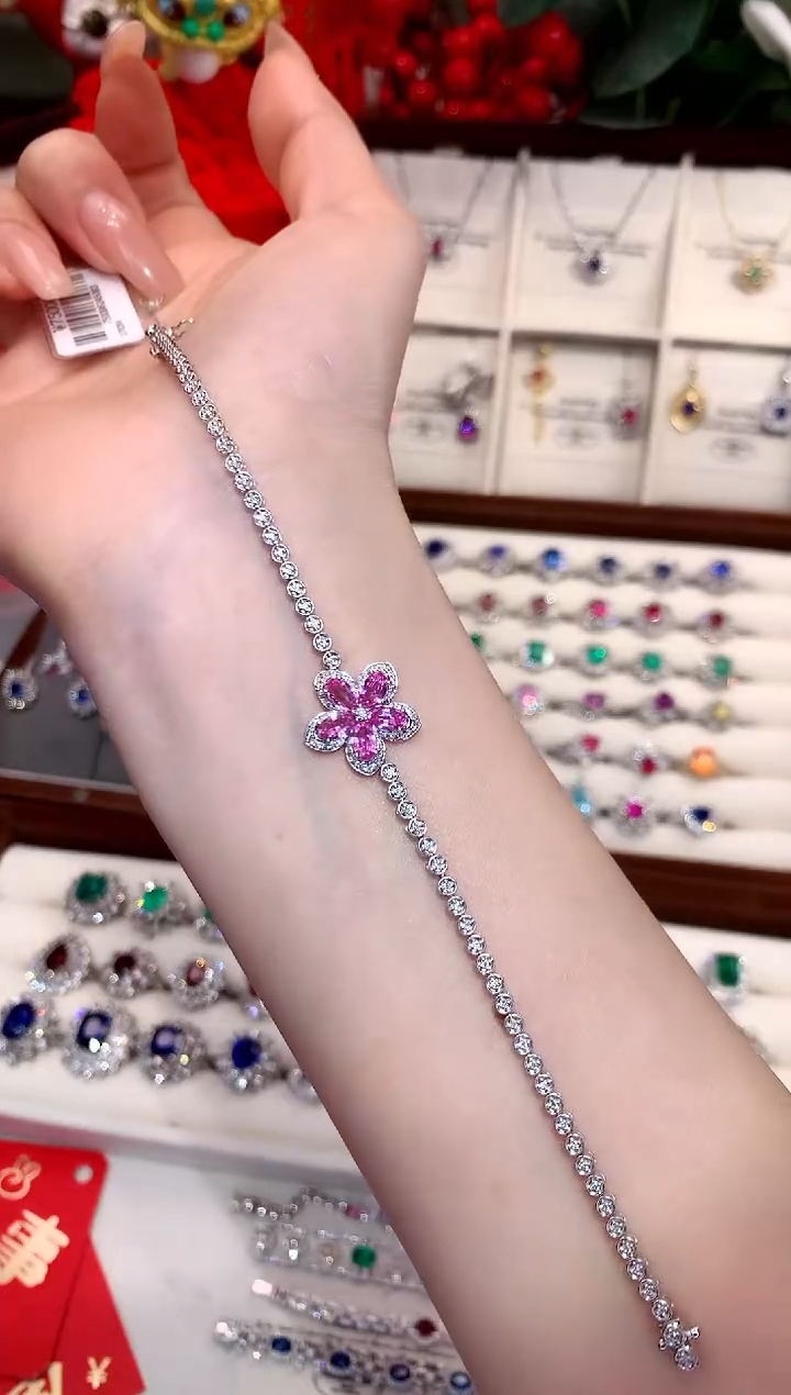 【闪购商品】彩色蓝宝石手链18K金镶嵌1.288ct/天然宝石/七天无理由