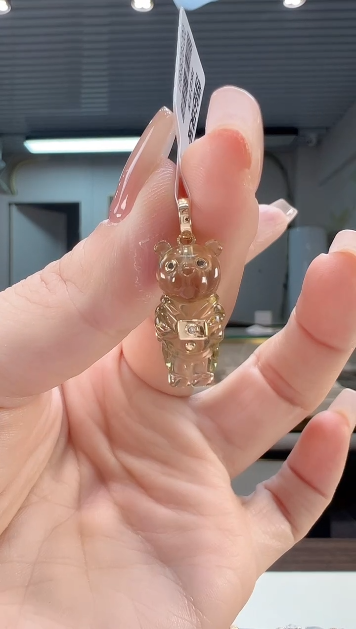 【闪购商品】黄晶吊坠(不含链)18K金镶嵌黄晶小熊吊坠
