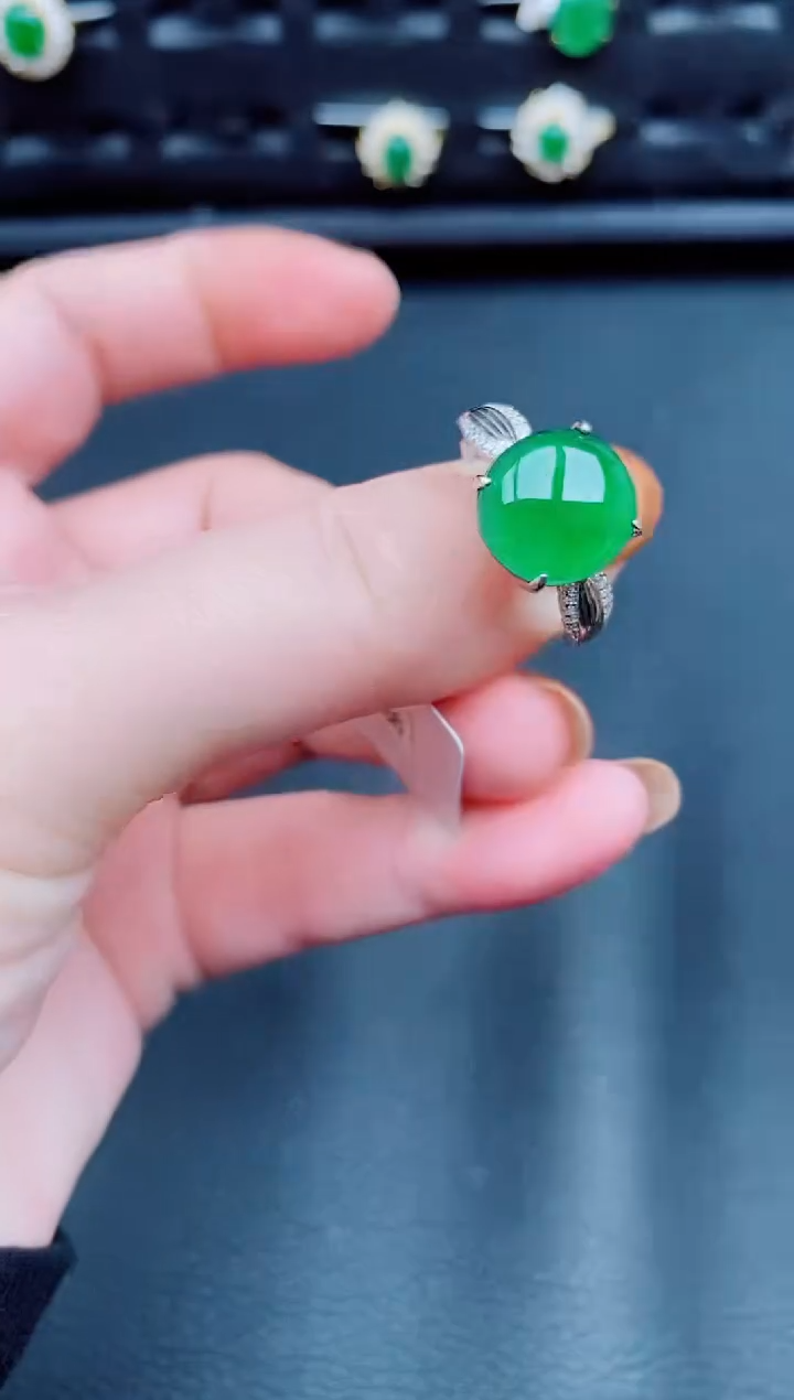 【闪购商品】翡翠戒指银S925镶嵌天然a货翡翠256