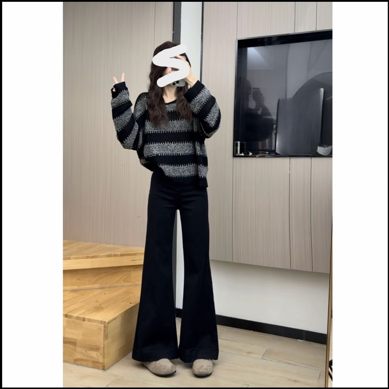 微胖大码复古蓝牛仔裤秋季新款百搭宽松弹力垂感高腰喇叭裤时尚