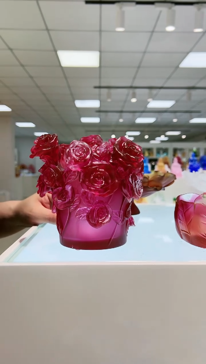 【闪购商品】茶宠古法琉璃玫瑰花瓶烛台高17