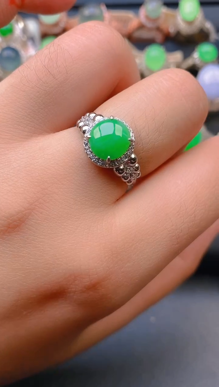 【闪购商品】翡翠戒指银S925镶嵌天然A货翡翠1