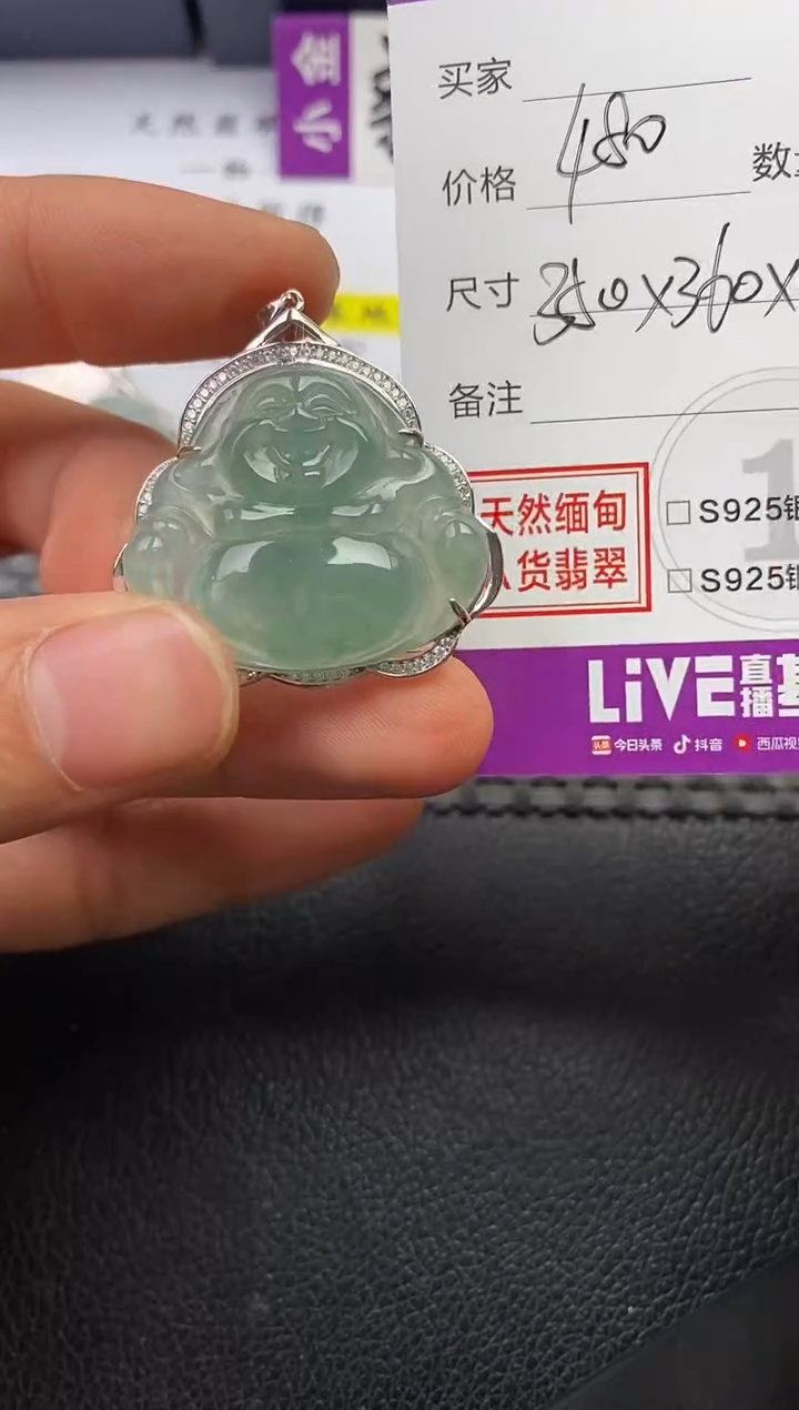 颈饰银S925镶嵌翡翠李*挂件